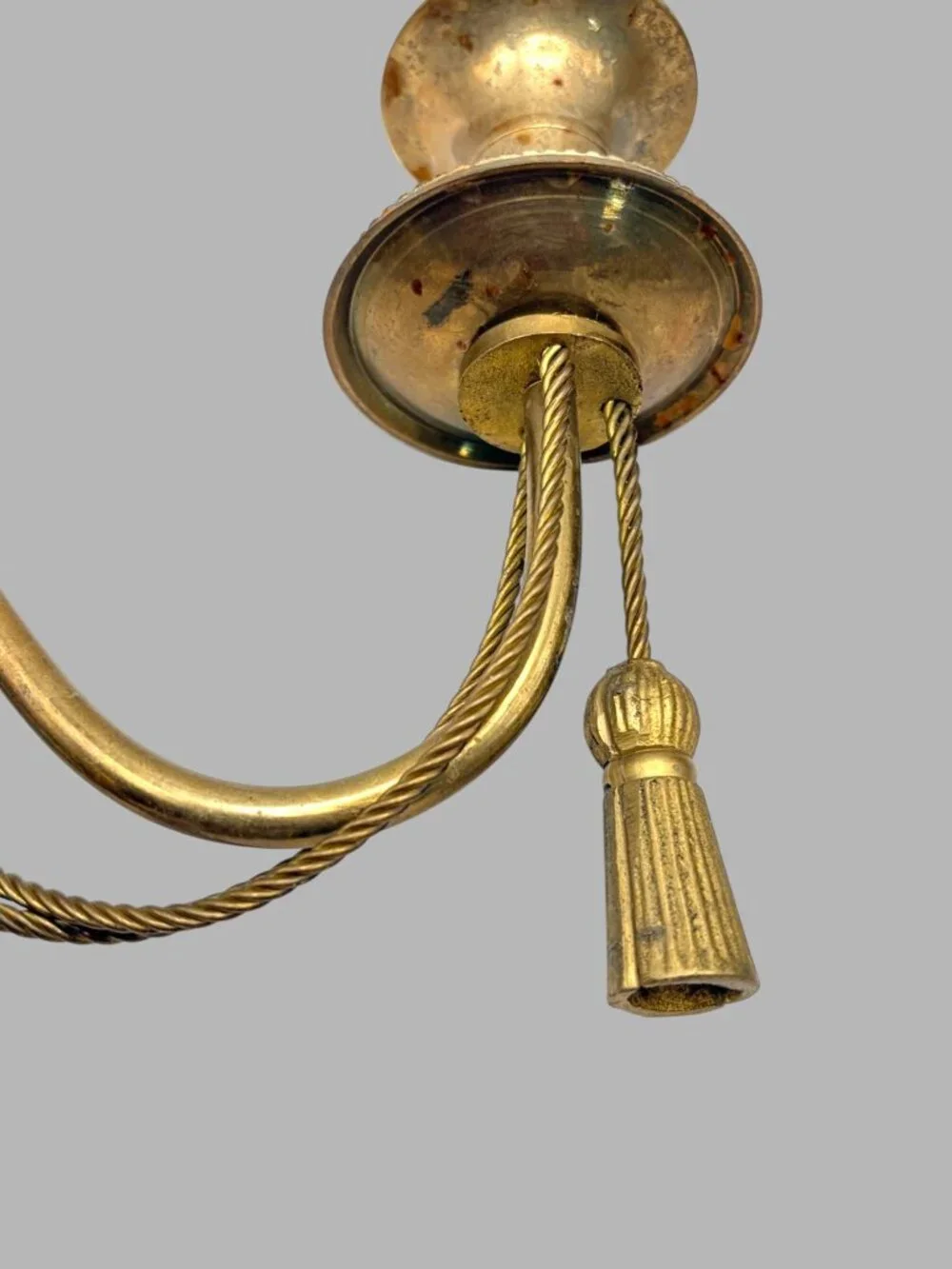 Vintage Brass Wall Sconce Candle Holder Pair Tassel Hollywood Regency